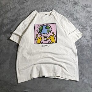 Keith Haring H&M T-Shirt Men White Cream Mother Earth Art 80s 90s Size S